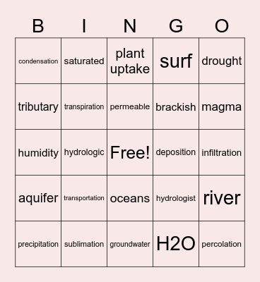 Water Cycle Bingo Card