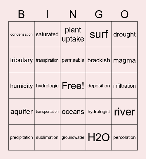 Water Cycle Bingo Card