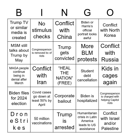Biden First 100 Days BINGO Card