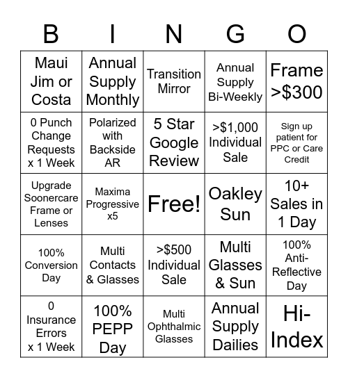 Optical Bingo Card