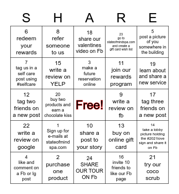 SHARE THE #2021LOVE BINGO Card