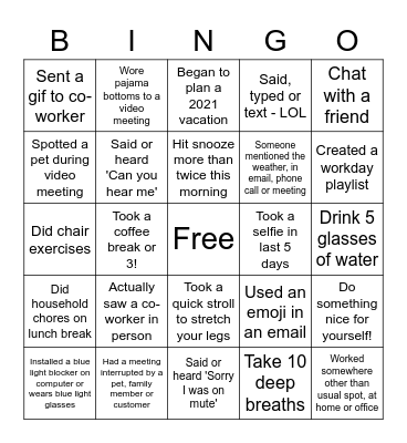 FUN AT WORK Bingo Card