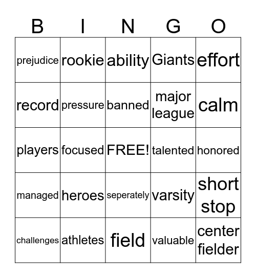 Baseball Heroes Bingo Card