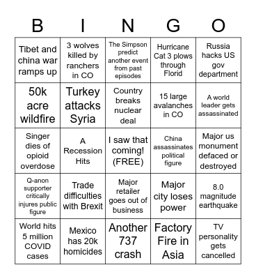 Andrew E, Morbid Bingo Card