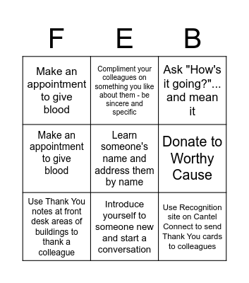 February Kindness Bingo Card