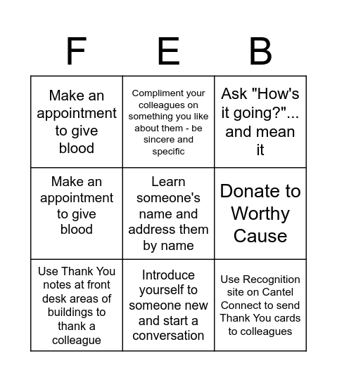 February Kindness Bingo Card