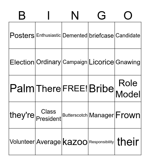 Alexandra Swift for President "Q" Bingo Card