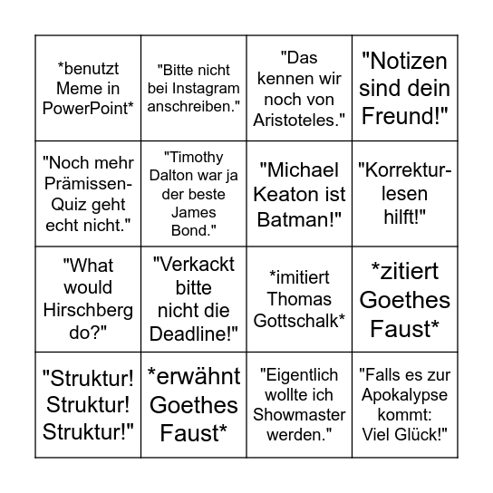 Grundlagen Drehbuch Weinert-Buzzword-Bingo Card