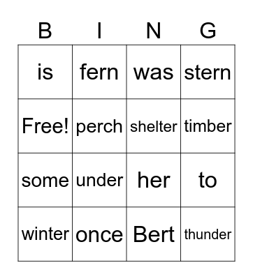 er + red word bingo (2nd) Bingo Card