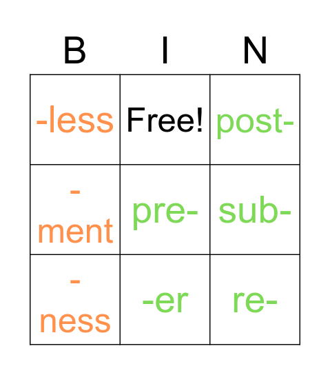 PRS Bingo Card