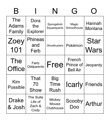 Theme Song Bingo Card