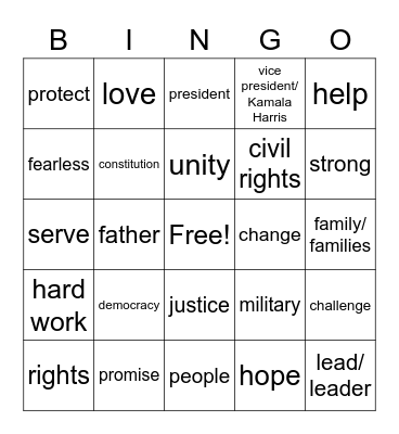 Inaugural Bingo Card