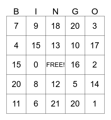 Math Facts Bingo Card