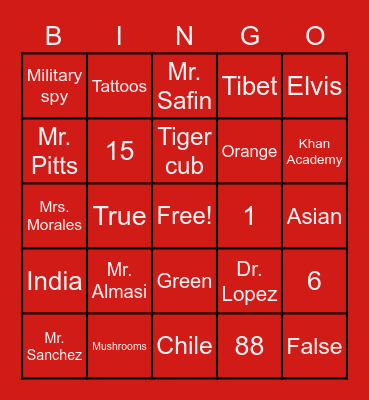 11th Grade BINGO! Bingo Card