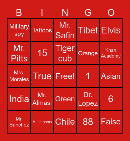 11th Grade BINGO! Bingo Card