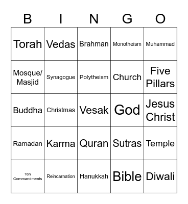 World Religions Bingo Card