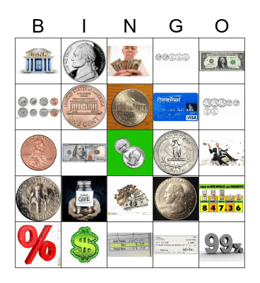 ESL Money Vocabulary w/pictues Bingo Card