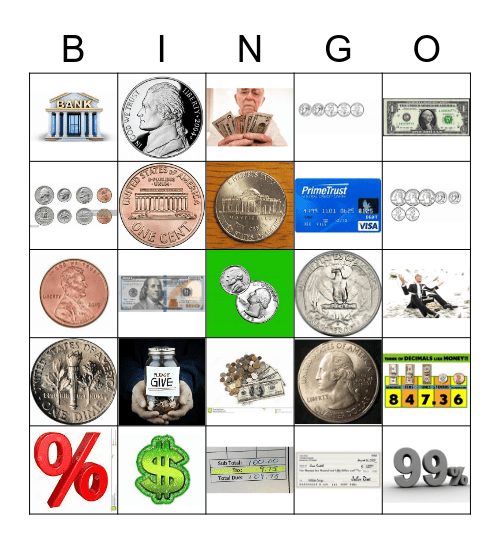 ESL Money Vocabulary w/pictues Bingo Card