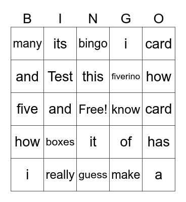 Untitled Bingo Card