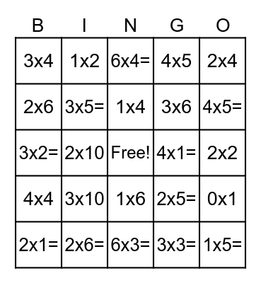 Chapin Elementary Multiplication BINGO Card