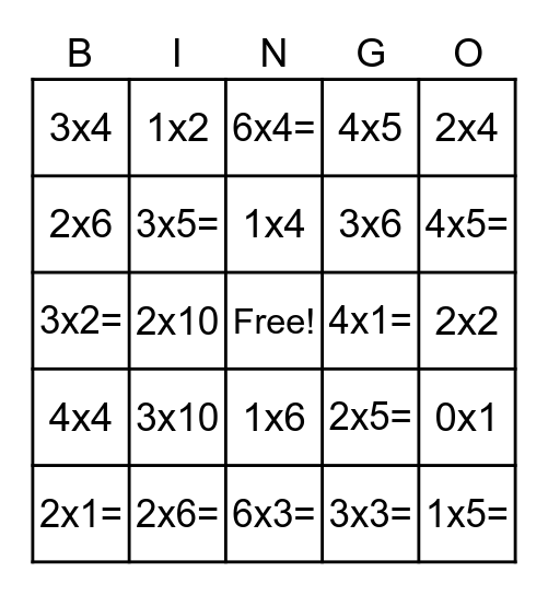 Chapin Elementary Multiplication BINGO Card