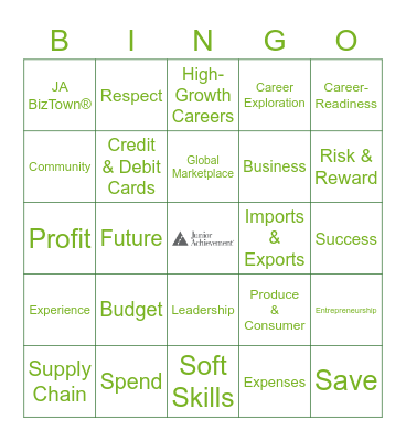 JA Student Board Bingo Card