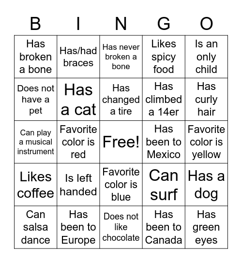 Untitled Bingo Card