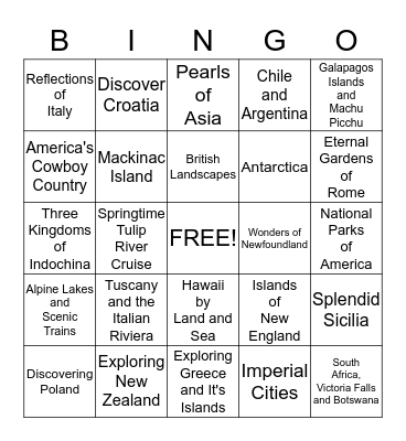 DESTINATION BINGO Card