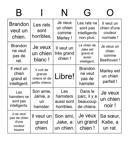 Brandon Brown veut un chien Bingo Card