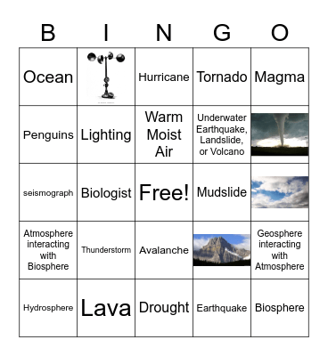 Earth's Spheres / Natural Disasters Bingo Card