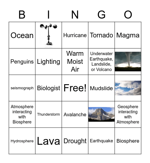 Earth's Spheres / Natural Disasters Bingo Card