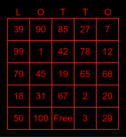 Lotto Bingo Card