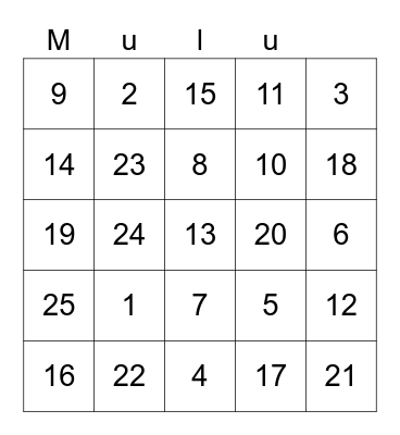 Number Bingo Card