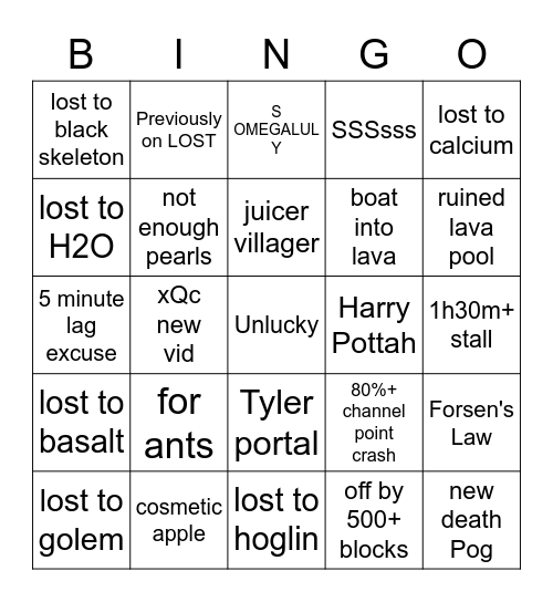 CUBE GAME Bingo Card