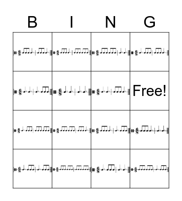 Rhythm - Unit 2 Bingo Card