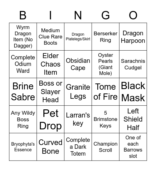 Combat 70+ Bingo Card