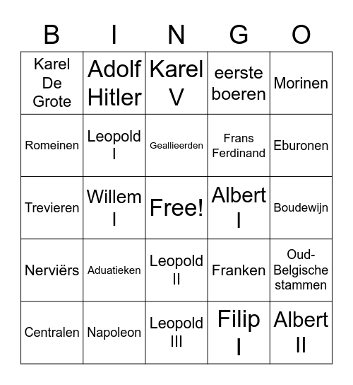 Personen uit de geschiedenis van België Bingo Card