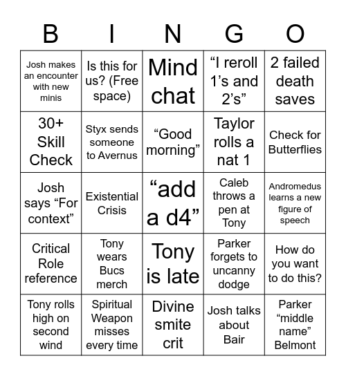 Objective Schmucks Bingo Card