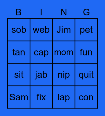 Short vowel Bingo Card