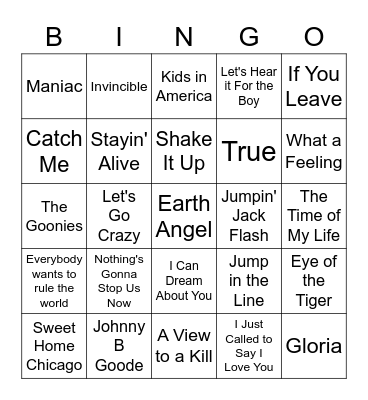 80'S MOVIE SOUNDTRACK HITS Bingo Card