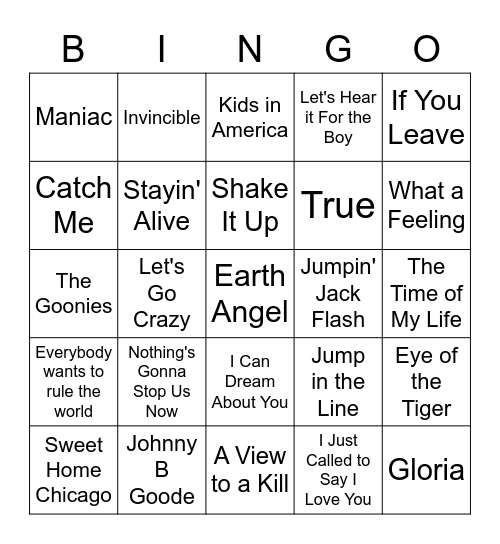 80'S MOVIE SOUNDTRACK HITS Bingo Card