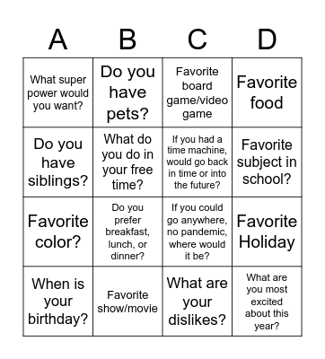 Ice Breaker Bingo Card