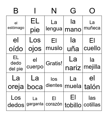 El cuerpo Bingo Card