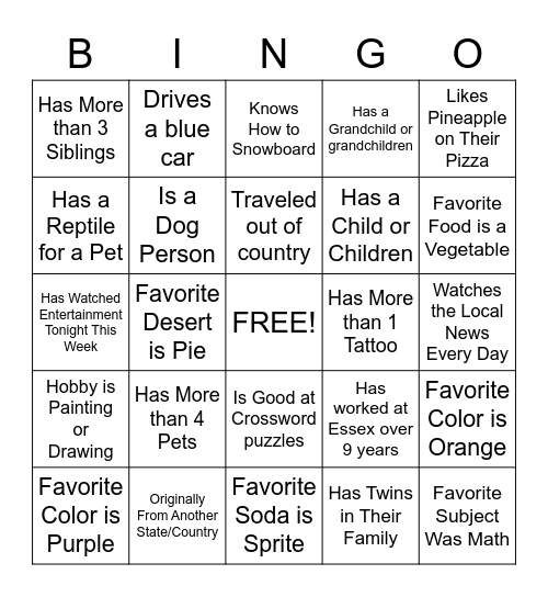 Get to Know your Co-Workers Bingo Card