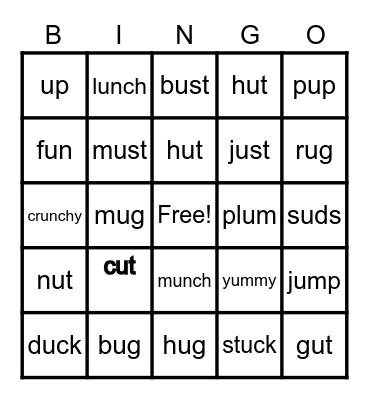 short u Bingo Card