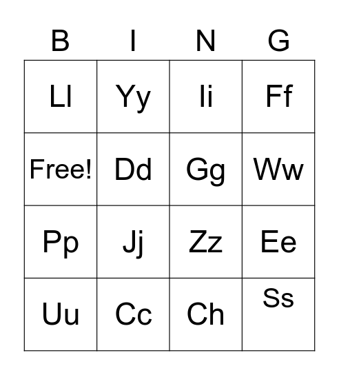 Bingo de Letras Bingo Card