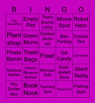 Dream Bingo Card