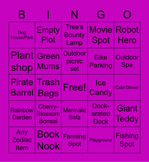 Dream Bingo Card