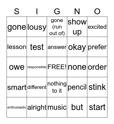 Lesson 31- ASL University Bingo Card