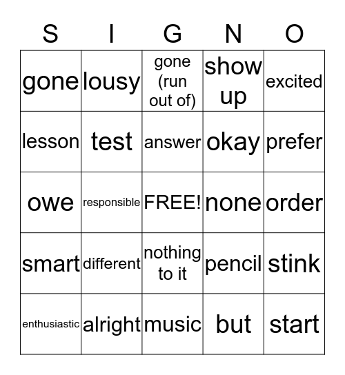 Lesson 31- ASL University Bingo Card